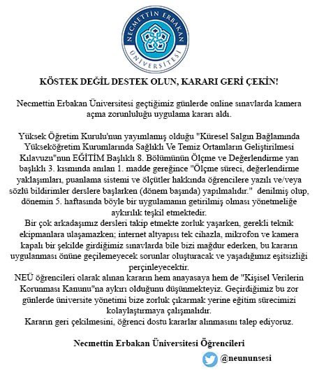 neununsesi's tweet photo. Yeni sınav kararına dair açıklamamız;   #NEUöğrencinekulakver https://t.co/L9UDr8INzg