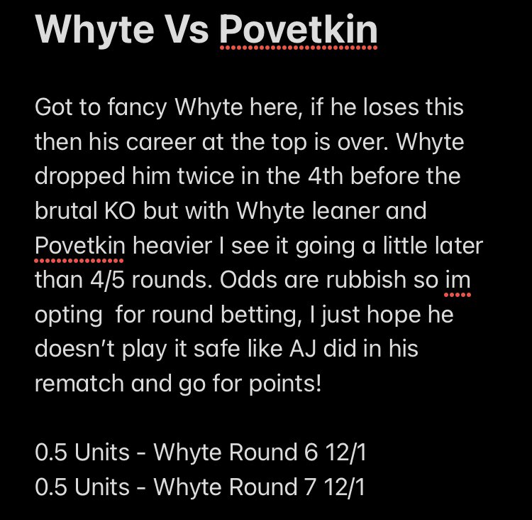 BuckandLoot's tweet photo. Last week we got Okolie to win in round 6 at 12/1, looking for whyte to be spiteful tonight and take Povetkin out! 

#WhytePovetkin #freetip #boxing #boxingtwitter #RumbleOnTheRock https://t.co/YwZaBZP12B
