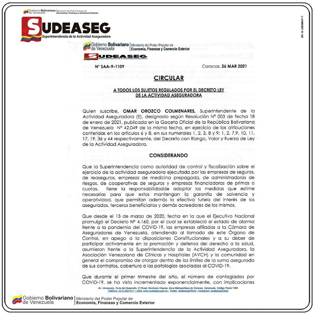 vicentedelavega's tweet photo. Decisión de la Superintendencia de Seguros de Venezuela que sublimita las coberturas para COVID19, léala y consulte a su corredor, esto afecta seriamente la capacidad de atención y pago para estos casos aún teniendo una buena póliza de seguro de salud. https://t.co/m2R1PEYSQJ