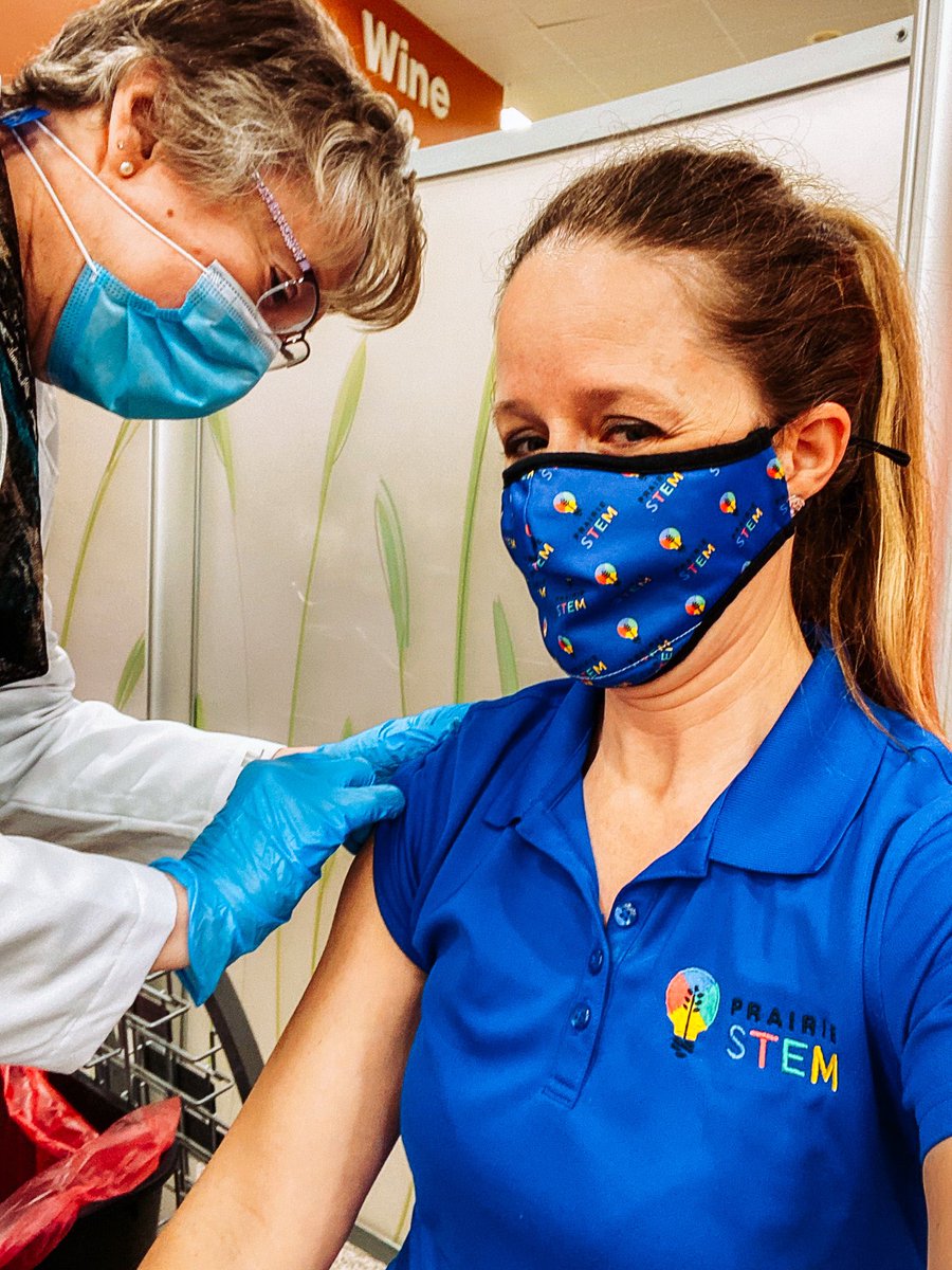 PrairieSTEM's tweet photo. Our Prairie STEM staff is in the process of becoming fully vaccinated!🤘🏽
We hope to offer socially-distanced programs/camps soon that keep you & ourselves safe and comfortable.✨🤖
We’re one step closer to the “new normal.”
#covidvacccine #prairiestem #NewNormal https://t.co/DN3vTOhQiX