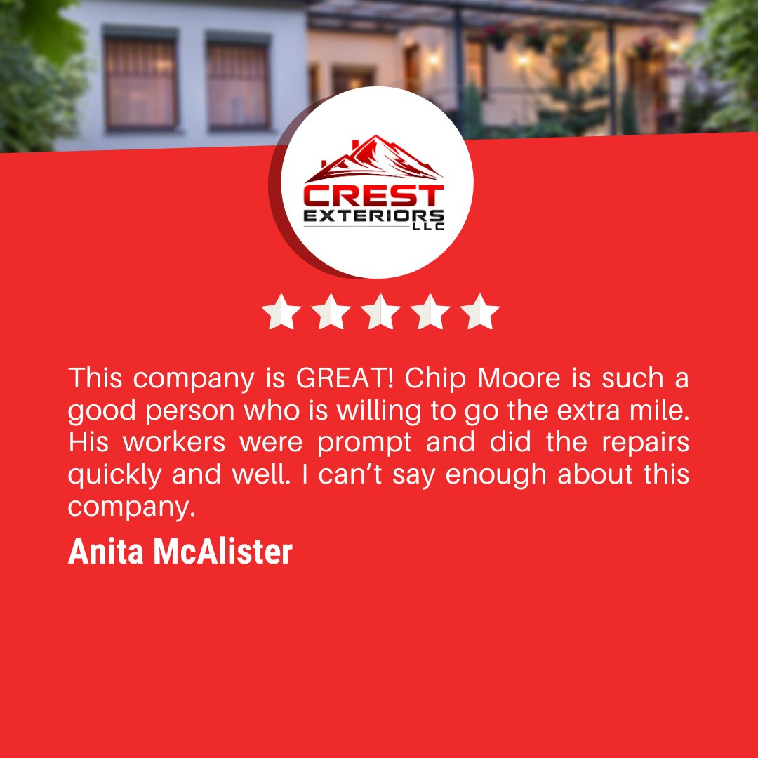 CrestExteriors's tweet photo. Thank you, Anita McAlister, for this amazing review. We really appreciate you taking the time out to share your experience with us!
#CrestExteriors #CrestHUSTLE https://t.co/ypyEWoDyEv