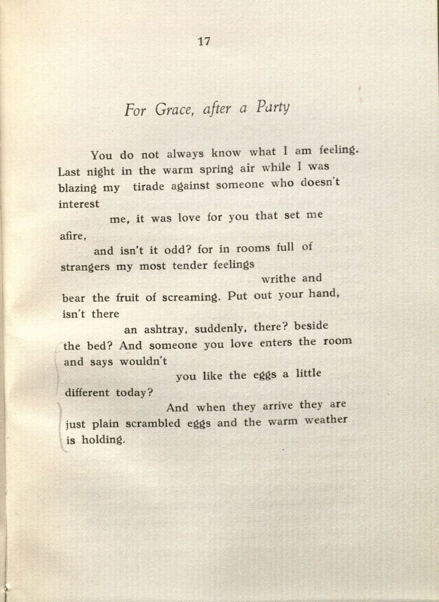 From: Frank O’Hara, Meditations In An Emergency, (1957); special edition of 15 signed copies containing an original drawing by Grace Hartigan; title page, Hartigan drawing/collage, O’Hara’s “For Grace, after a Party.” @YCAL_JWJ  bit.ly/3auanW4 O'Hara b #OTD
