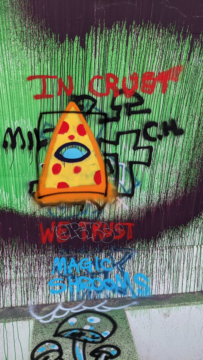 DevonBortscher's tweet photo. "In crust we trust" #graffiti #graffitiart #graffitiedmonton #graffitibridge https://t.co/zt9wNsfeHE