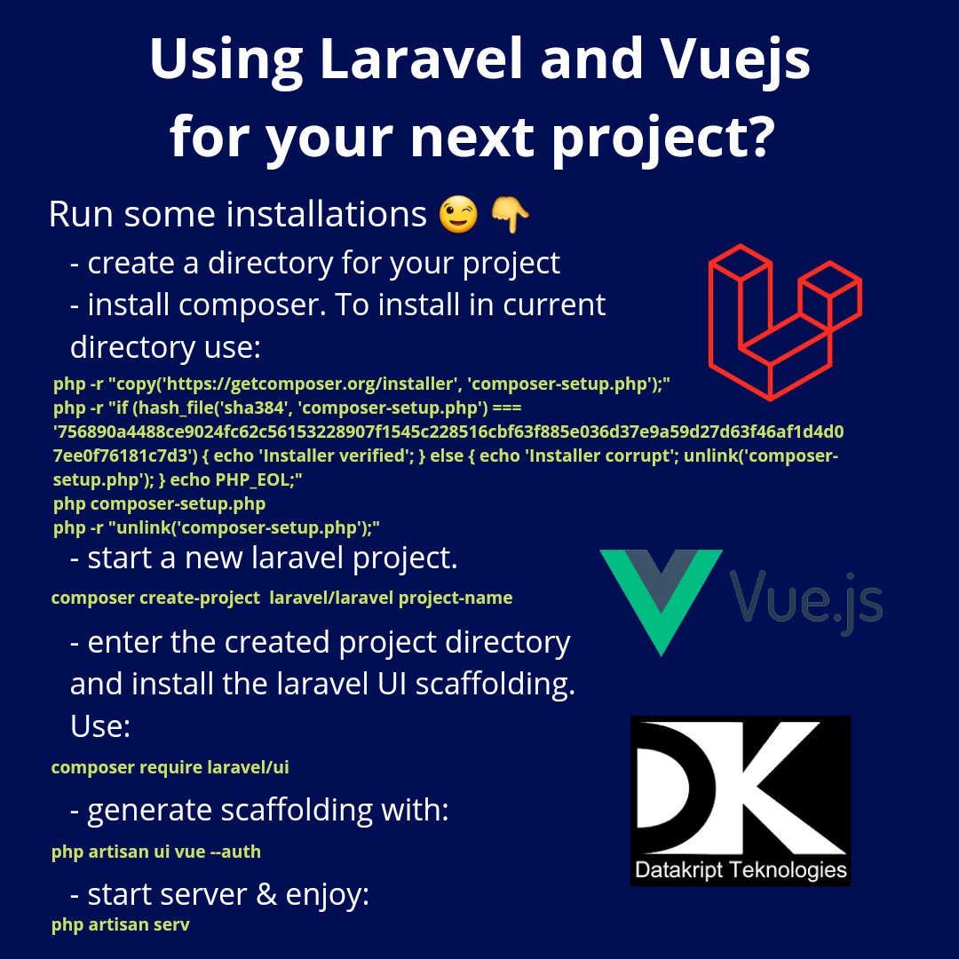 datakript's tweet photo. You can get this done and configure further to your taste π
#php #laravel #vuejs #js #developer #tech #technology #technicalanalysis #it #software #programming #programmer #datakript https://t.co/hWJrqfzqfi