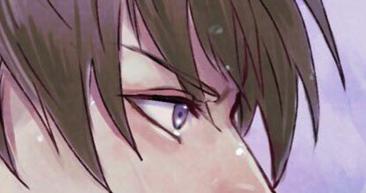 solo close-up 1boy brown hair male focus purple eyes bangs general  illustration images