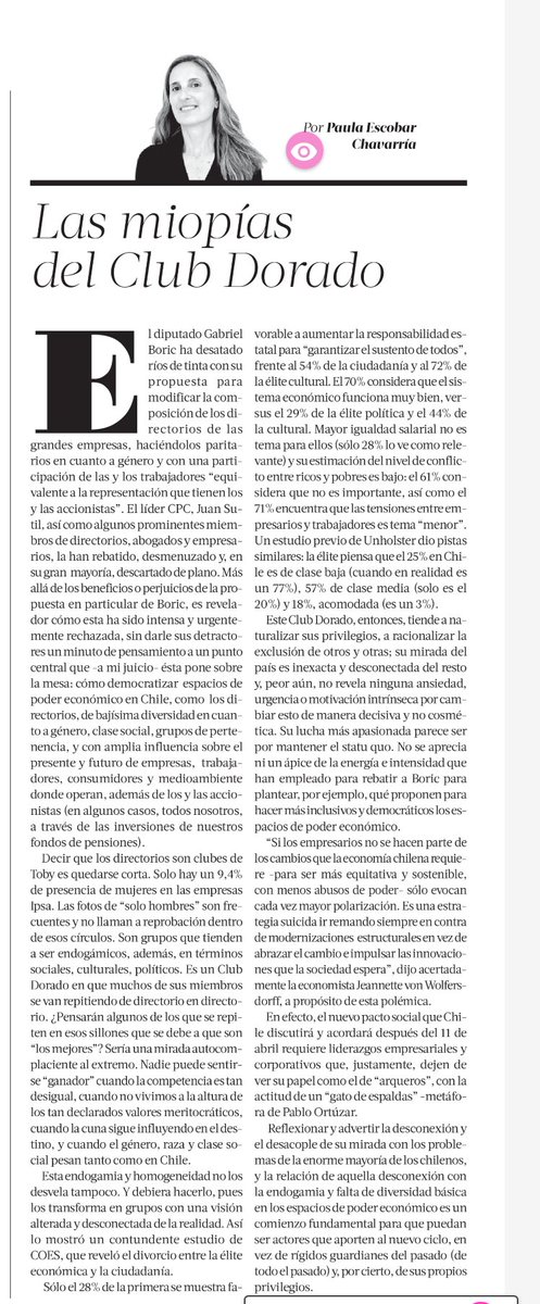 jotaortega's tweet photo. Paula Escobar, Daniel Matamala, Oscar Contardo. Tres columnas y el mismo diagnóstico: una elite económica desconectada y que defiende sus privilegios a rajatabla. 
Mañana en @latercera https://t.co/RMzE5gpE4G