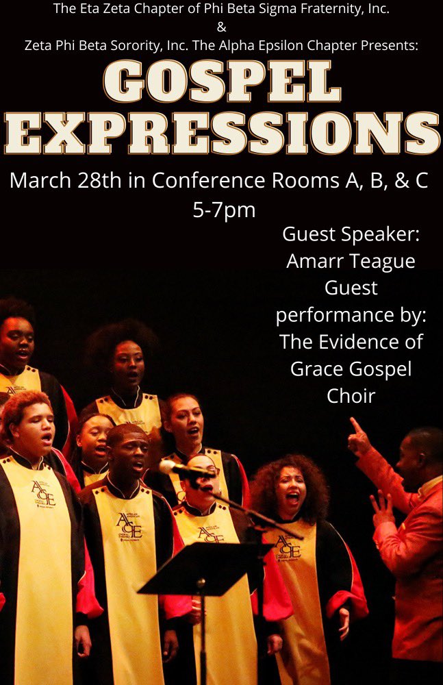 Commerce_Sigmas's tweet photo. Come out and feed your souls tomorrow with a word from Amarr Teague &amp; a performance by The Evidence of Grace Gospel Choir. See you tomorrow! @darkboyteague @tamucEOG https://t.co/xU2SsOMNjj