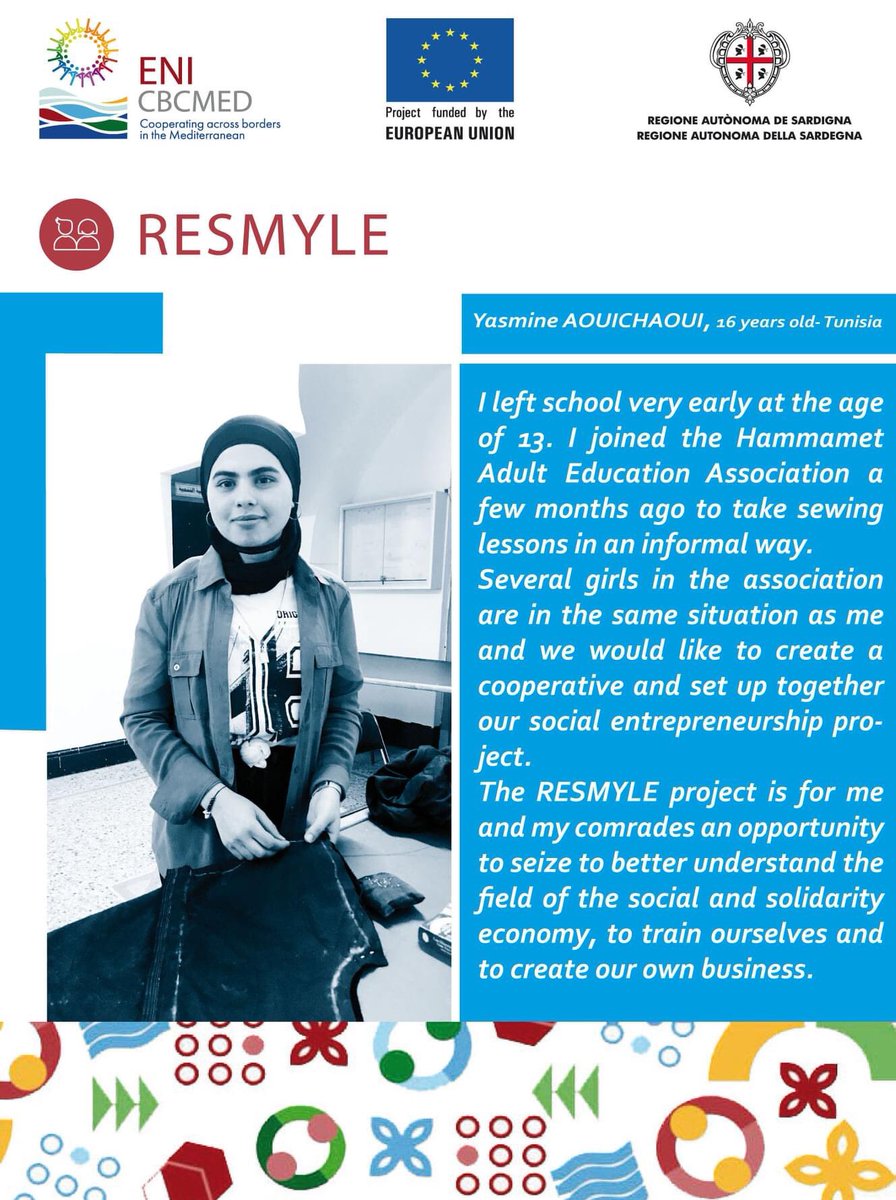 RESMYLE's tweet image. Yasmine Aouichaoui Yasmine Aouichaoui  🇹🇳 , 16 years from Tunisia.
@ENICBCMed #socialinclusion #socialdevelopement #gomed #youthempowerement