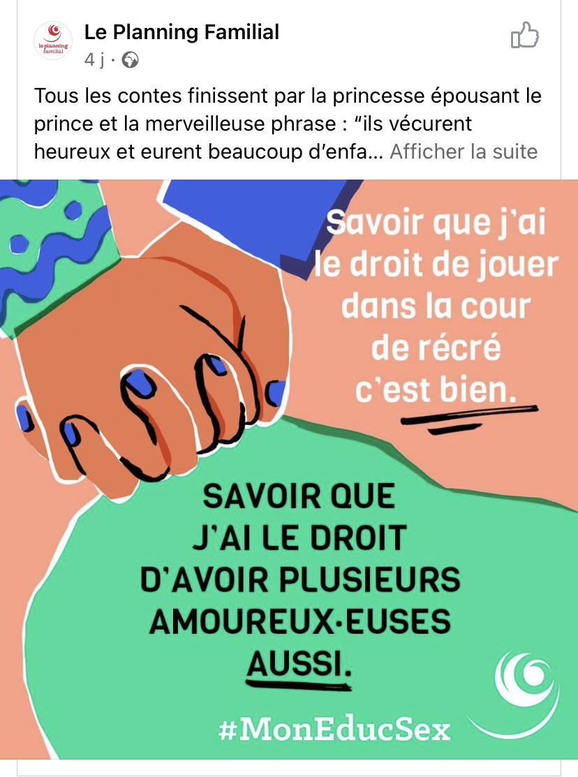 odefournas's tweet image. Sympa la vision de l’amour du Planning familial qui encourage les enfants à avoir plusieurs amoureux et amoureuses dès la cour de récré 🙄