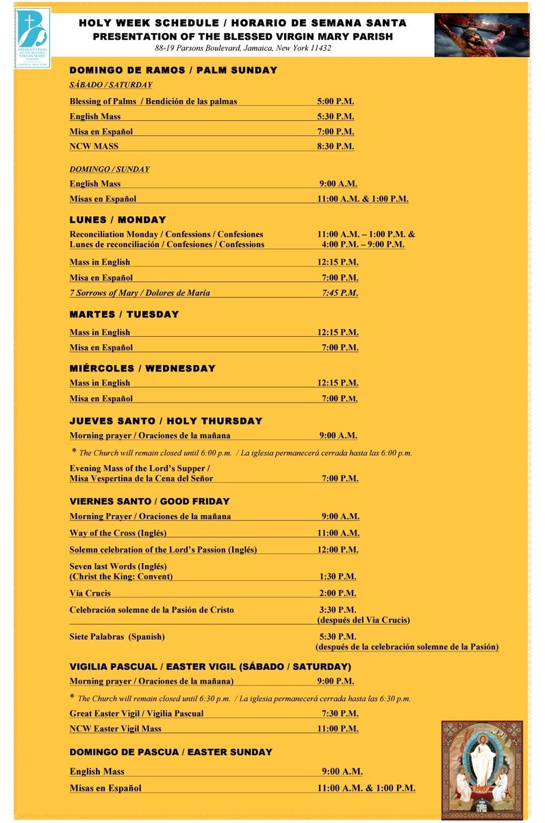 BlessedVirginM's tweet photo. Holy Week Schedule/ Horario de Semana Santa https://t.co/SJR4FDJhAd