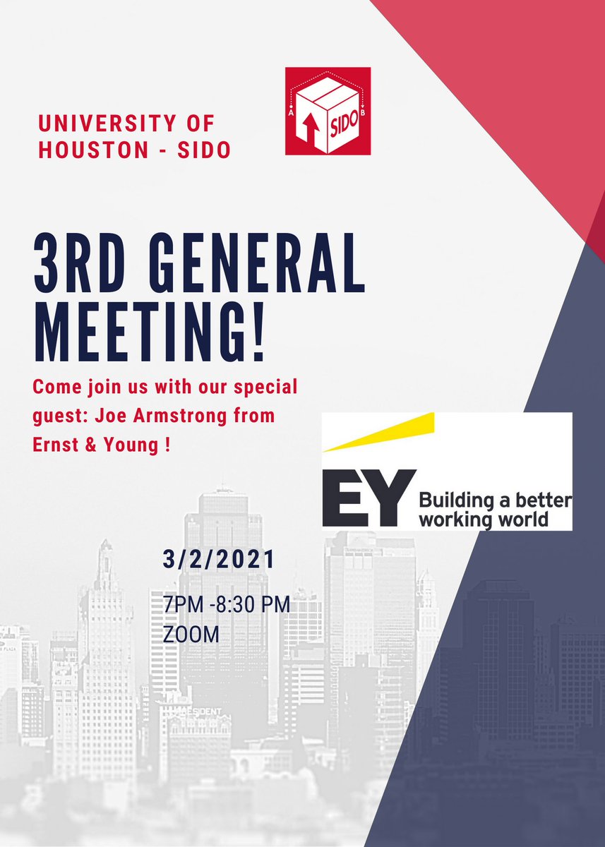 sidoatuh's tweet photo. March 2nd SIDO had its 3rd General Meeting w/ 4 guest speakers from Ernst &amp; Young! ✨Thank you Emily Thamm, Emma Krenzke,Ian Noblet &amp; Joe Armstrong 4 presenting! Our members learned about the services EY provides &amp; how today's tech is shaping supply chains🐾 #sidoatuh #uhcot #EY https://t.co/ooOdDWghGH