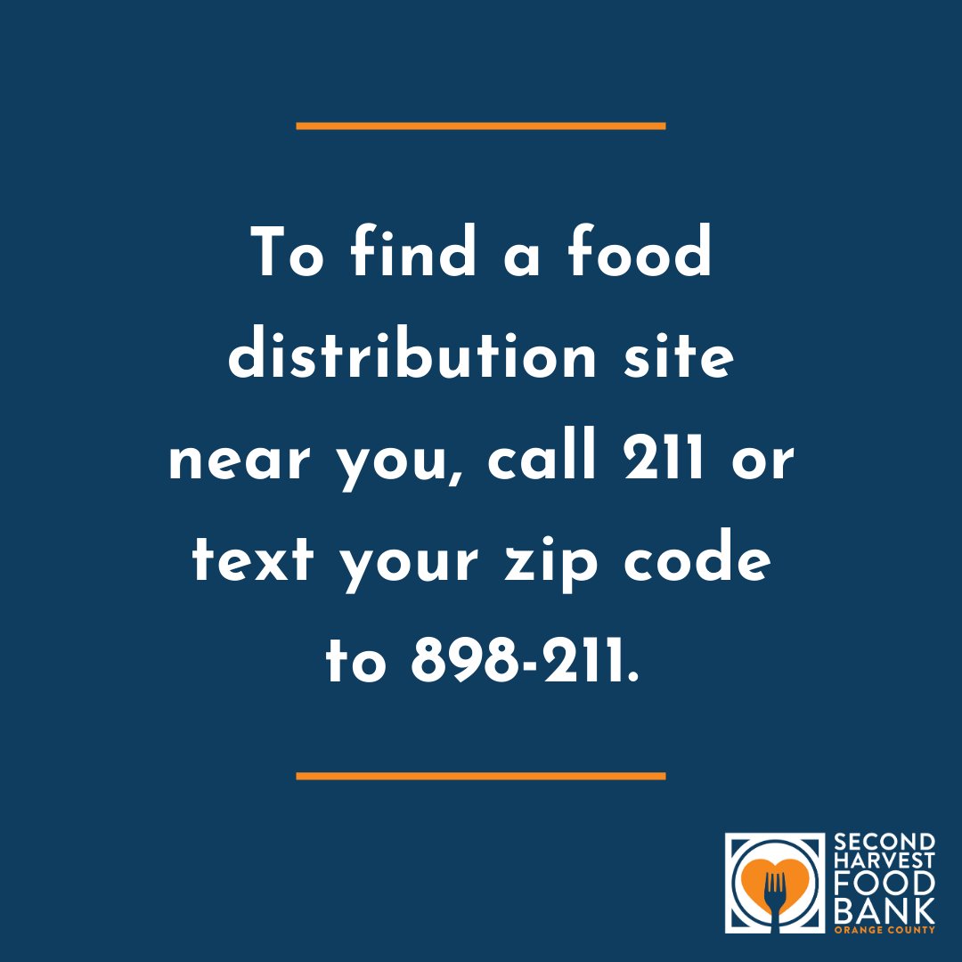 Do you or someone you love need food assistance? 

To find a food distribution site near you, call 211 or text your zip code to 898-211. 

Visit the link in our bio for more information about the CalFresh EBT card. #WeFeedOC