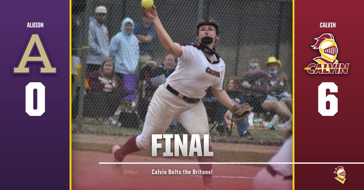 CalvinKnights's tweet photo. FINAL: @CalvinSoftball 6, Albion 0. 
*Addi Warner - 3 doubles &amp; 4 RBI
*Kirsten Krause a complete-game, two-hit shutout. 
*Knights now 8-2 on the year!
#GoCalvin https://t.co/36saRuqqni
