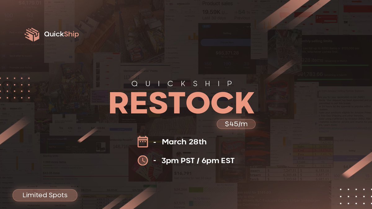 QuickShipGroup's tweet photo. QuickShip Restock! 📦

Our first public restock in 4 months. Spots will be limited.

Sunday, March 28th @ 3 pm PST/6 pm EST 🗓

Like + retweet and we’ll pick 3 people for a free month. 🧡 https://t.co/8K9SLOdk7x