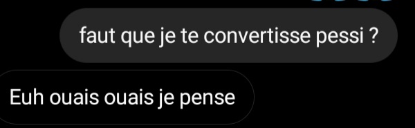 pessiuchiwa2's tweet photo. j'ai converti une athée un pessi suis-je a mon prime ? https://t.co/j9fIC4Pudy