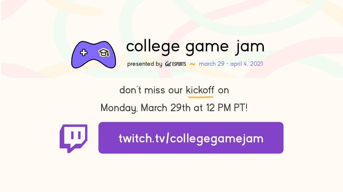 collegegamejam's tweet photo. 🚀 Tune in to our Kickoff stream, happening in one hour! We'll review the full #CollegeGameJam schedule + reveal the optional theme for the jam.

➡️ Join us on Twitch: https://t.co/09Tq2KDGBK https://t.co/ajRvlbjHNW