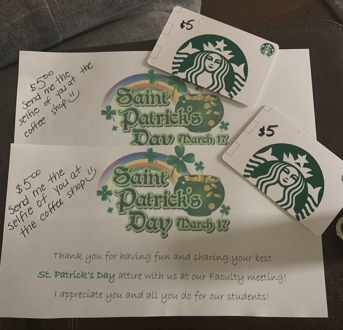 KaronDailey1's tweet image. Late post alert! Thank you to our WINNERS on St. Patrick’s Day! Love that two were from the same team and would rather split the reward and go get coffee together. #HappyAdmin ❤️ #LoveOurFamily @gcs_vp_8thgrade