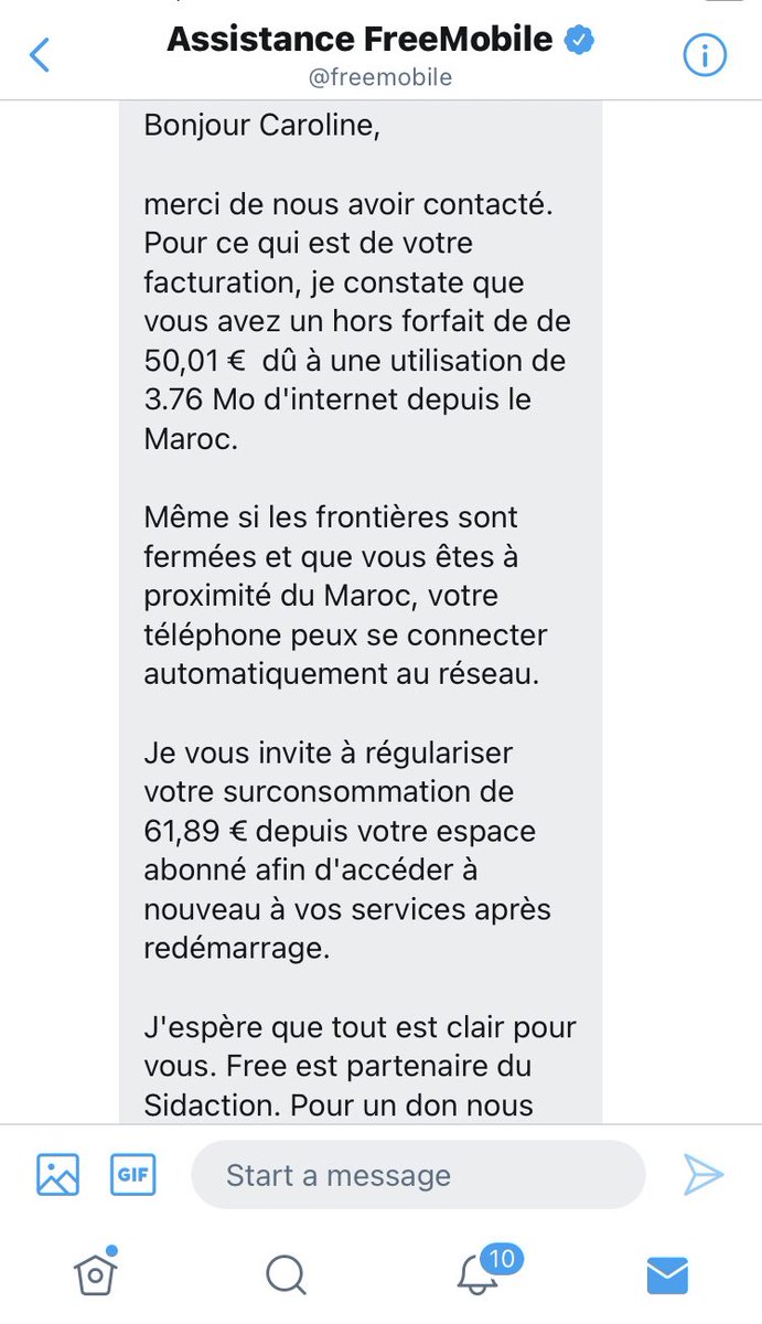 Cocoxinelle's tweet photo. Je suis surprise de @freemobile Je suis au sud de l’Espagne et free m’a contacté une surconsommation au Maroc alors que les frontières sont fermées. Je n’ai plus la 4G, free me l’a bloqué et me demande de régler les 62€ de surconsommation alors je n’étais pas au Maroc. Arnaque! https://t.co/xqGi3STFdk