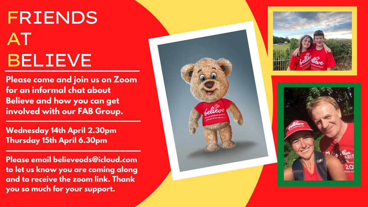 We are proud to announce our FAB Group! The Friends at Believe will be a brilliant group who will help us encourage people to have the conversation, fundraise and support our work. Please message us to get involved.