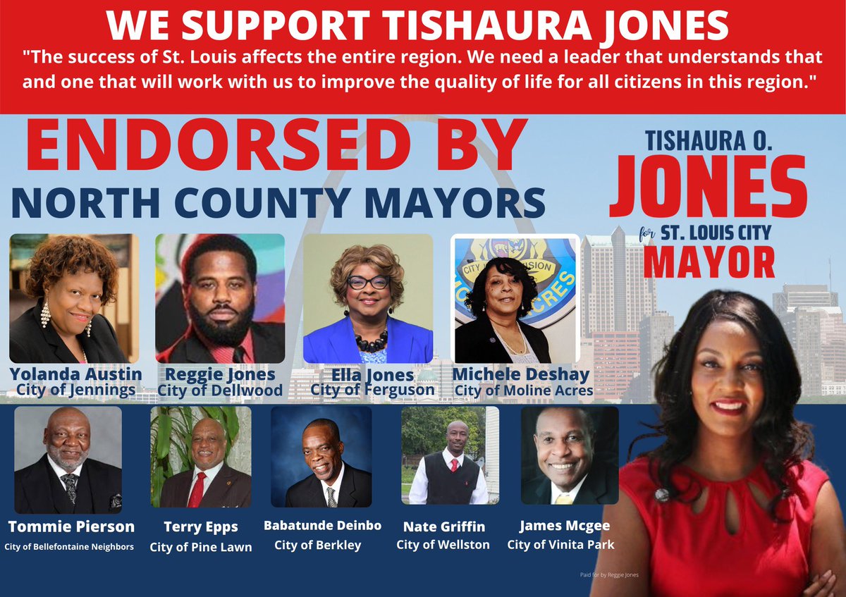 This isn’t just about the future of St. Louis city, it’s about the future of St. Louis County as well. My friends who are municipal mayors realize that and I’m honored to earn their endorsement. Thank you for being on #TeamTJ!