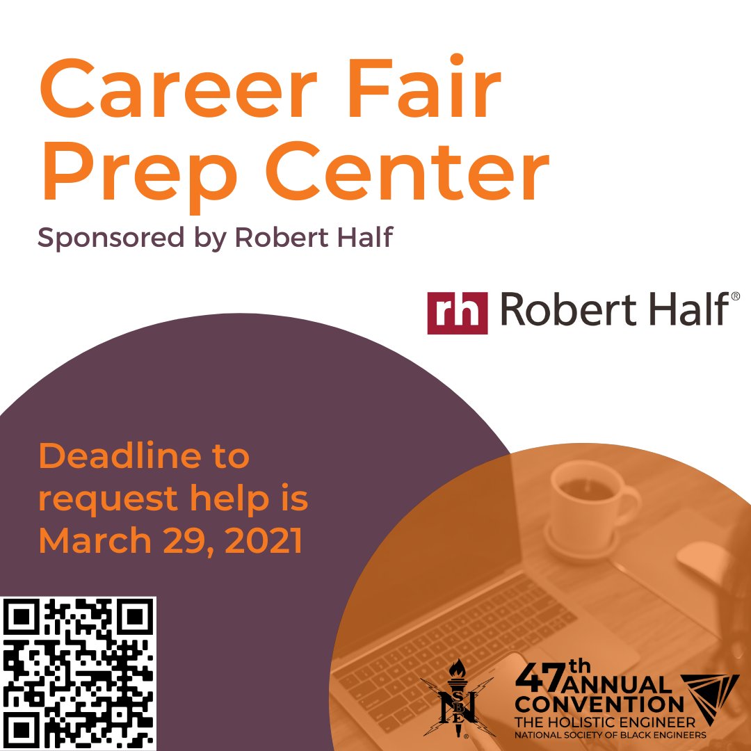 NSBE's tweet photo. Recognized as "America's Best Recruiting Firm" in 2020 by Forbes, Robert Half is ready to help you practice your interview skills and review your resume for Career Fair!
First 50 registrants win noise-cancelling headphones or a camera ring light!
#nsbe47
#theholisticengineer https://t.co/BdkTr05x33
