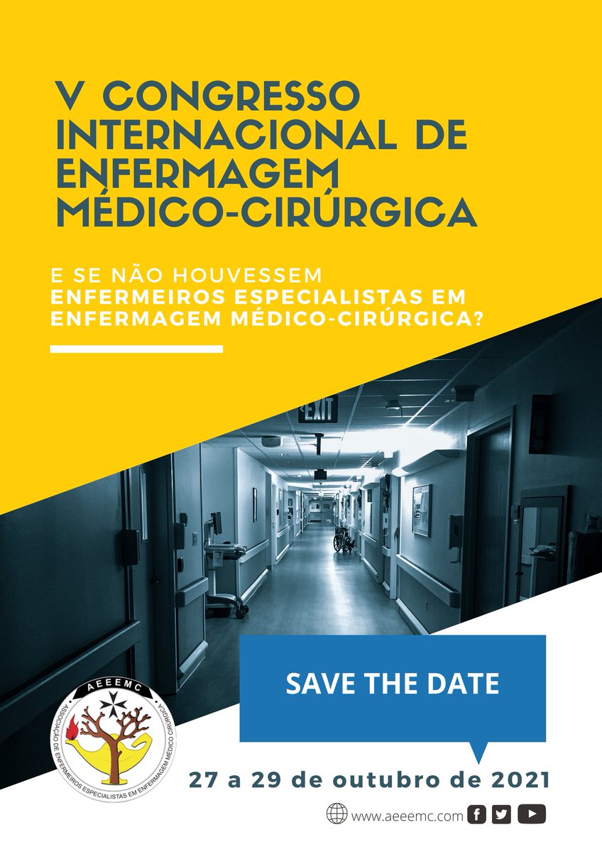 AEEEMC1's tweet photo. 🆕 V Congresso Internacional de Enfermagem Médico-Cirúrgica
📅 27 a 29 de outubro de 2021
👉 Brevemente divulgaremos mais informações sobre parcerias, programa, cursos pré-congresso e submissão de abstracts. 
#AEEEMC #EnfermagemMédicoCirúrgica #EnfermagemEspecializada #CIEMC2021 https://t.co/dHB0joLV34