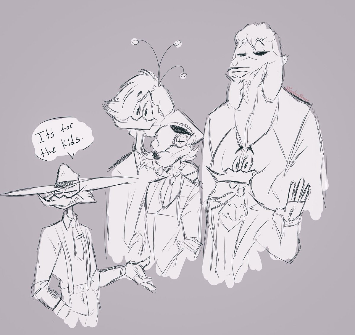 #fearsomefive #negaduck #bushroot #liquidator #megavolt #quackerjack #darkwingduck #1940sau #au #mobsterau

Four grown kids