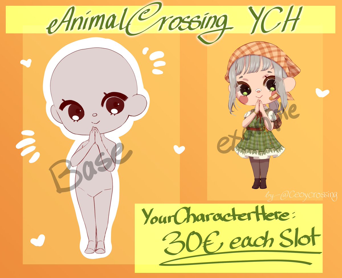 ceoycrossing's tweet photo. AC YCH OPEN

(Your Character Here)

I want to buy my second Switch and thought some of you might want their AC character drawn♡

5 Slots open
Each slot costs 30€ (euro)
+ 15€ if you want to add a villager of your choice

Payment via PayPal or Ko-fi upfront https://t.co/iBUZP51bEc