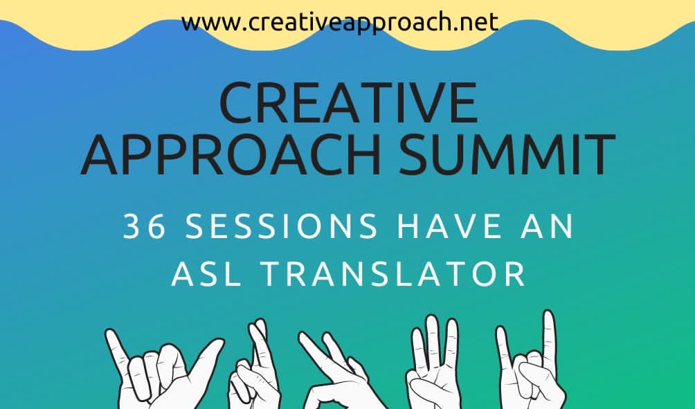 ACreativeSummit's tweet photo. 36 of events are with ASL interpretation. Big thanks to all the volunteers to make this happen. 
Get your tickets now. 
Pay as much as you want. 

Check link in bio for more details

#CAS2021 #creativeapproach #summit #creativeapproachsummit https://t.co/sZFhQGUvcr