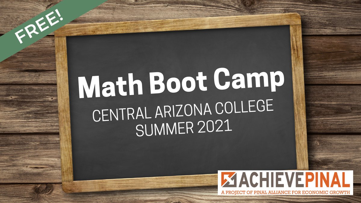 AchievePinal's tweet photo. MATH BOOT CAMP — Central Arizona College is offering five free Math Boot Camps this summer. Attend online and be better prepared for college level math! See website for details and dates:
https://t.co/ELY3RSZFPN
#achievepinal @CentralAZNews https://t.co/57FUO99RcY