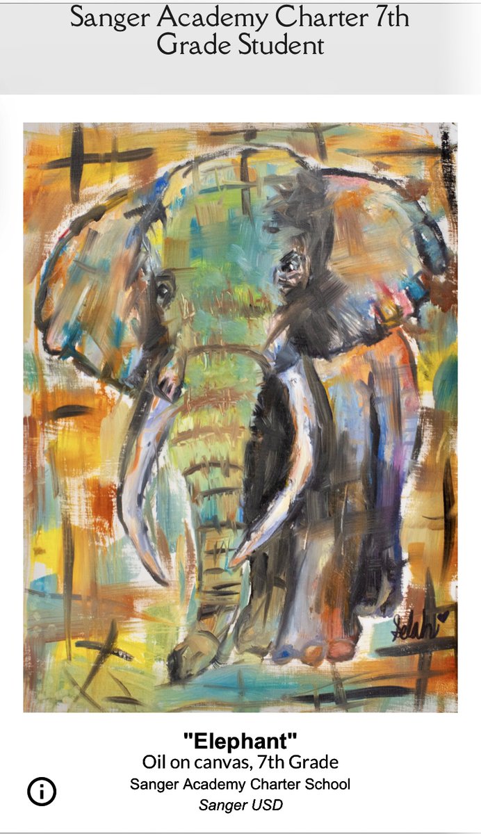 almaelissa's tweet image. When schools closed last year, Selah began painting. Several of her pieces are featured on @FresnoCoSS "Arts Education Month".  She won 1st place with "Yellow Bird" at her school's art completion! #ArtIsTherapy  #SUSDmoments #SACbears #VAPAproud 
bit.ly/3rrre39