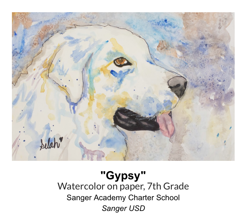 almaelissa's tweet image. When schools closed last year, Selah began painting. Several of her pieces are featured on @FresnoCoSS "Arts Education Month".  She won 1st place with "Yellow Bird" at her school's art completion! #ArtIsTherapy  #SUSDmoments #SACbears #VAPAproud 
bit.ly/3rrre39