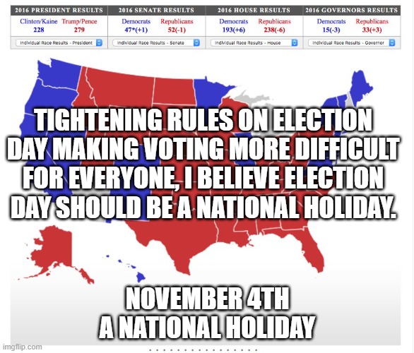 RobForaker's tweet image. Tightening rules on election day making voting more difficult for everyone, I believe election day should be a national holiday.