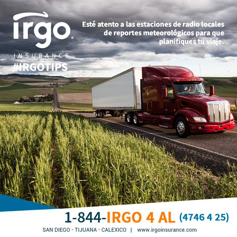 IRGOInsurance's tweet image. #IRGOTip | Esté atento a las estaciones de radio locales de reportes meteorológicos para que planifiques tu viaje. 

Para más detalles llámanos:
US 1-844-IRGO4AL
MX 01-800-IRGO000
irgoinsurance.com

#Insurance #IRGO #Seguros #IRGOInsurance #Proteccion #Traileros #TruckStop