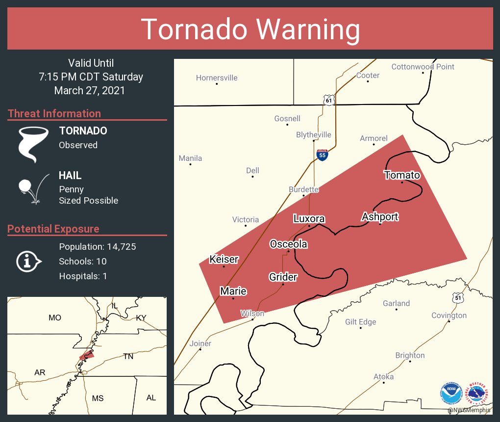 Tornado Warning including Osceola AR, Luxora AR, Keiser AR until 7:15 PM CDT