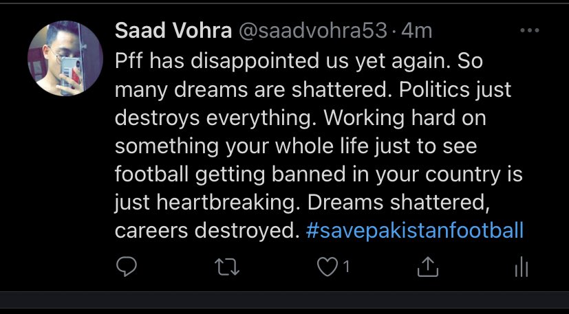 saadvohra53's tweet photo. My question is if the same thing happened with cricket (PCB), would our government still be quiet? 
@ImranKhanPTI #savepakistanfootball https://t.co/UBwxe4nbAR