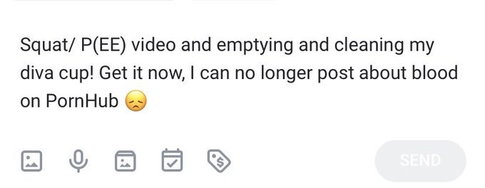 Ew diva cup/ pee video available! DM me on any platform to purchase 😊 https://t.co/fw2NK7EIAm
