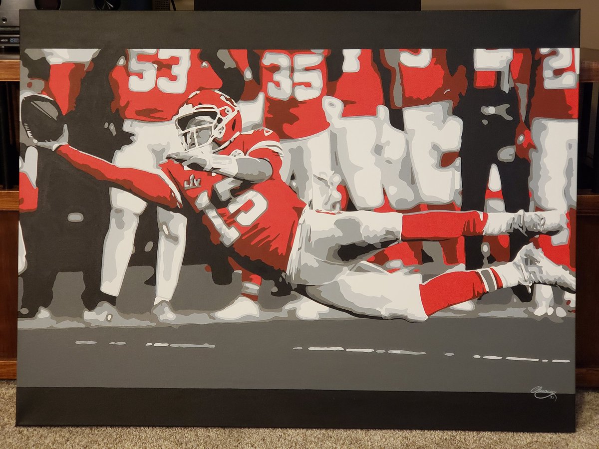 Finally finished with one of my favorites! The most famous incomplete pass in history.  Off to the photographer tomorrow. <a href="/Chiefs/">Kansas City Chiefs</a> <a href="/PatrickMahomes/">Patrick Mahomes II</a> <a href="/tootgail/">Randi Mahomes</a> #ChiefsKingdom