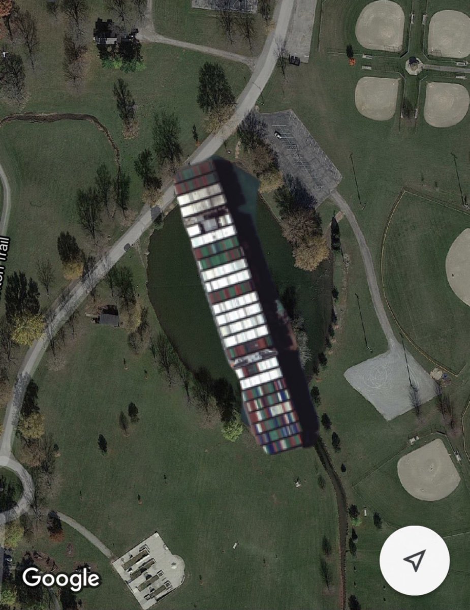 A large container ship has gotten stuck in the pond at Melvin Miller Park!