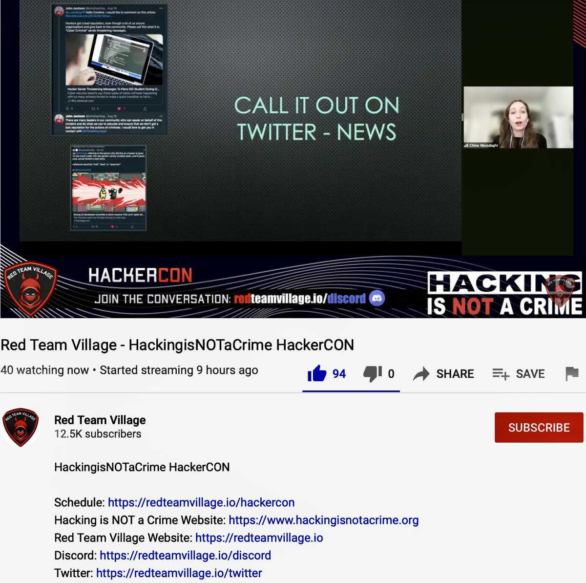 christinayiotis's tweet image. Hacking is NOT a Crime/ Red Team Village #HackerCON &quot;Hacking is NOT a Crime&quot; with Chloé Messdaghi #HackerStories #ChallengeStereotypes #HackingIsNOTACrime #ChallengingSociallyConstructedBeliefs @ChloeMessdaghi @RedTeamVillage_
@hacknotcrime #BecomeAnAdvocate #WorkWithTheMedia