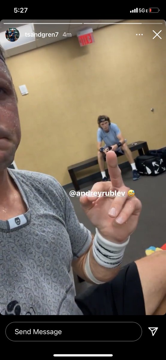 Rain delay for <a href="/TennysSandgren/">Tennys Sandgren</a> and <a href="/AndreyRublev97/">Andrey Rublev</a> Andrey is up 6-1 5-2 can you tell?