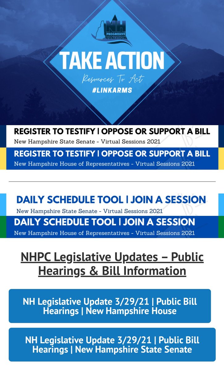 ProgressivesNH's tweet photo. Head over to https://t.co/EhLvotGjFk and #TakeAction this week! Important bills and hearings in the NH Legislature, and we've got the run-down on what to #LinkArms on. (Made possible by our amazing Secretary @nikkif610) #NHPolitics #NHProgressives @RightsNH @ProgressNH https://t.co/qylX9MDRip