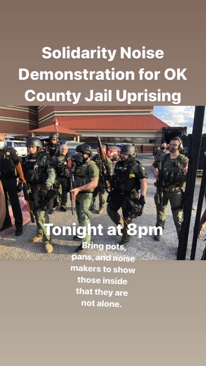 There is a situation inside the OK county jail involving a CO taken hostage by prisoners making demands due to inhumane living conditions. Protesters are gathering outside the jail in solidarity now, we will keep posted with updates.