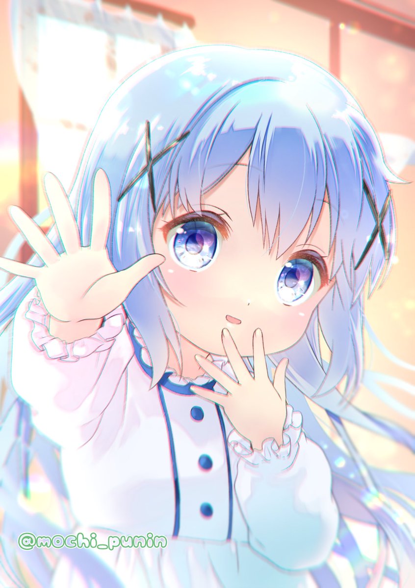 kafuu chino 1girl blue eyes long hair hair ornament blue hair solo x hair ornament  illustration images