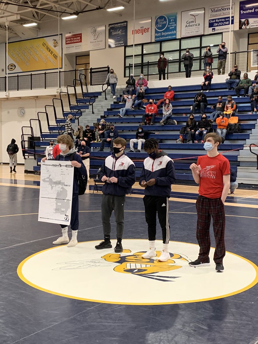 SalineWrestling's tweet photo. Congrats to our 4 state qualifiers.  Proud of their effort and toughness today. 
Brett Thornell- Regional Champion
Malik Eisemann- 2nd
Blaise Blastos- 4th
Blake Wilson- 4th
#hornetwrestling https://t.co/DIjBX9uFG4