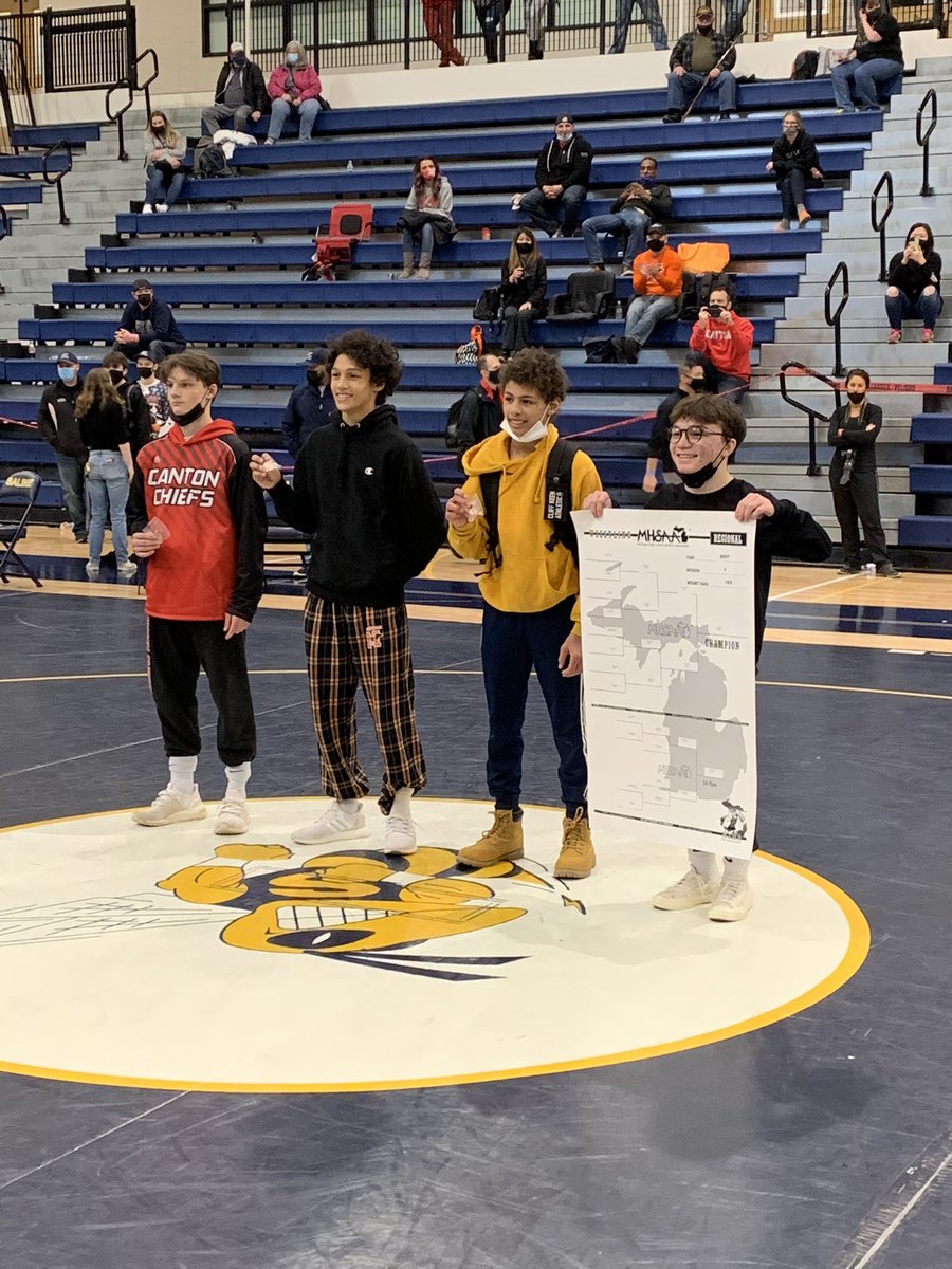 SalineWrestling's tweet photo. Congrats to our 4 state qualifiers.  Proud of their effort and toughness today. 
Brett Thornell- Regional Champion
Malik Eisemann- 2nd
Blaise Blastos- 4th
Blake Wilson- 4th
#hornetwrestling https://t.co/DIjBX9uFG4