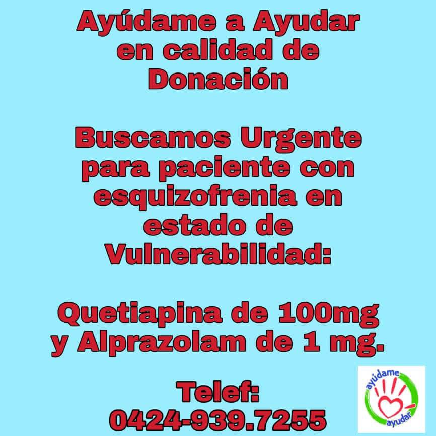 PableOstos's tweet photo. #CiudadGuayana 
Ayúdame a Ayudar

Urgente 

Para paciente masculino de 52 años de bajos recursos, tiene  esquizofrenia avanzada.

Su tranquilidad depende de estos medicamentos. https://t.co/g2saHeF2CC