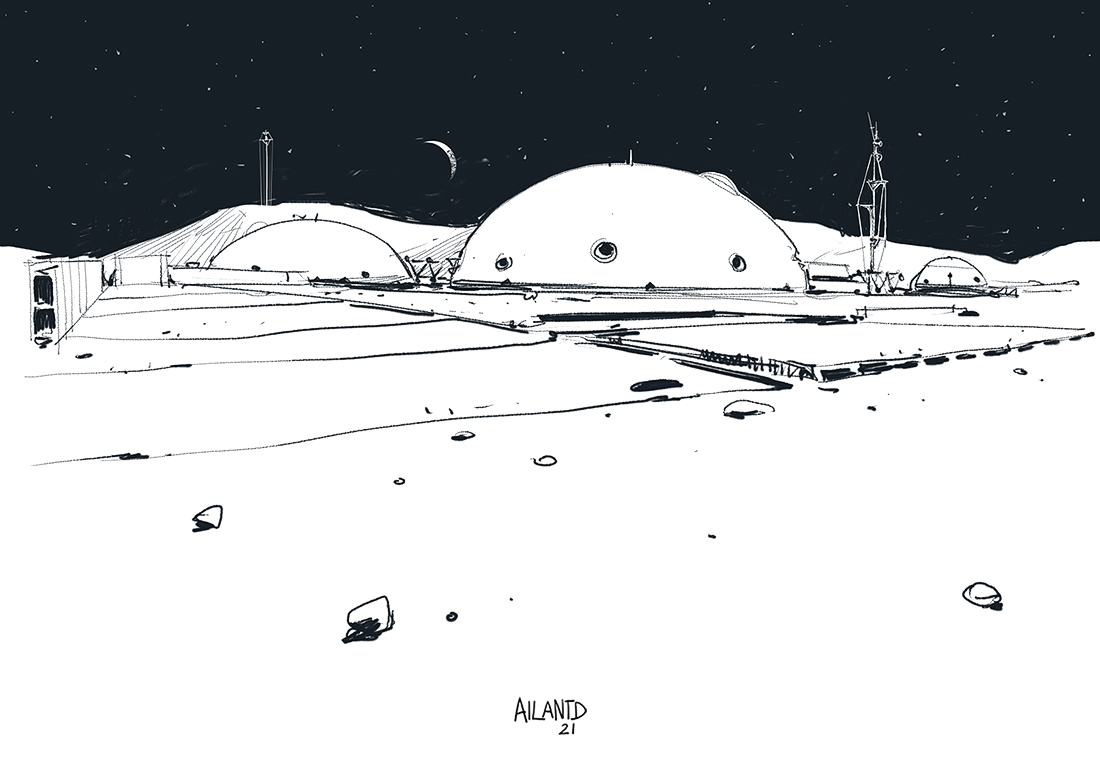 Simple and retro shapes for this moon base sketchy doodle. Clearing the mind before the end of the day. #space #moon #scifiart #scifi #sketch #doodle