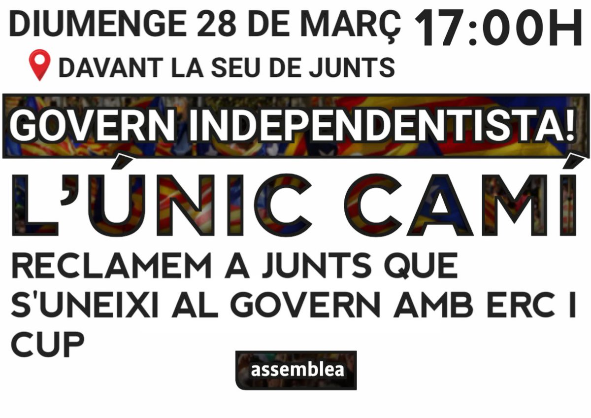 ConverNews's tweet photo. Demà a les 17.00 a davant la seu de Junts!! https://t.co/m5aCGtsROH