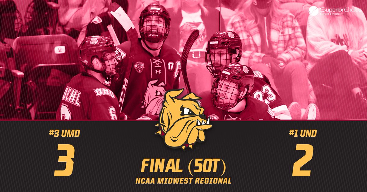 MOVIN ON BABY!! <a href="/UMDMensHockey/">UMD Men's Hockey</a> tops North Dakota, 3-2, in five overtimes. Mylymok nets the game-winner. Bulldogs are Frozen Four bound.

#BulldogCountry
